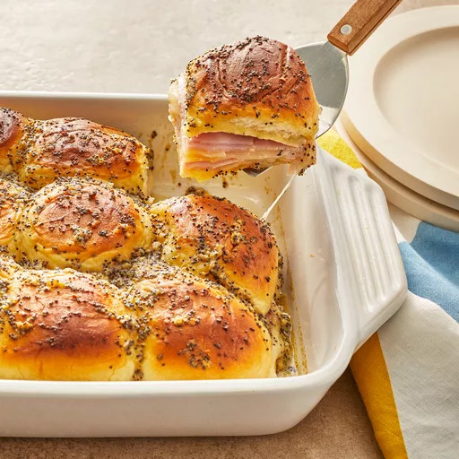 Baked ham and cheese party sandwiches